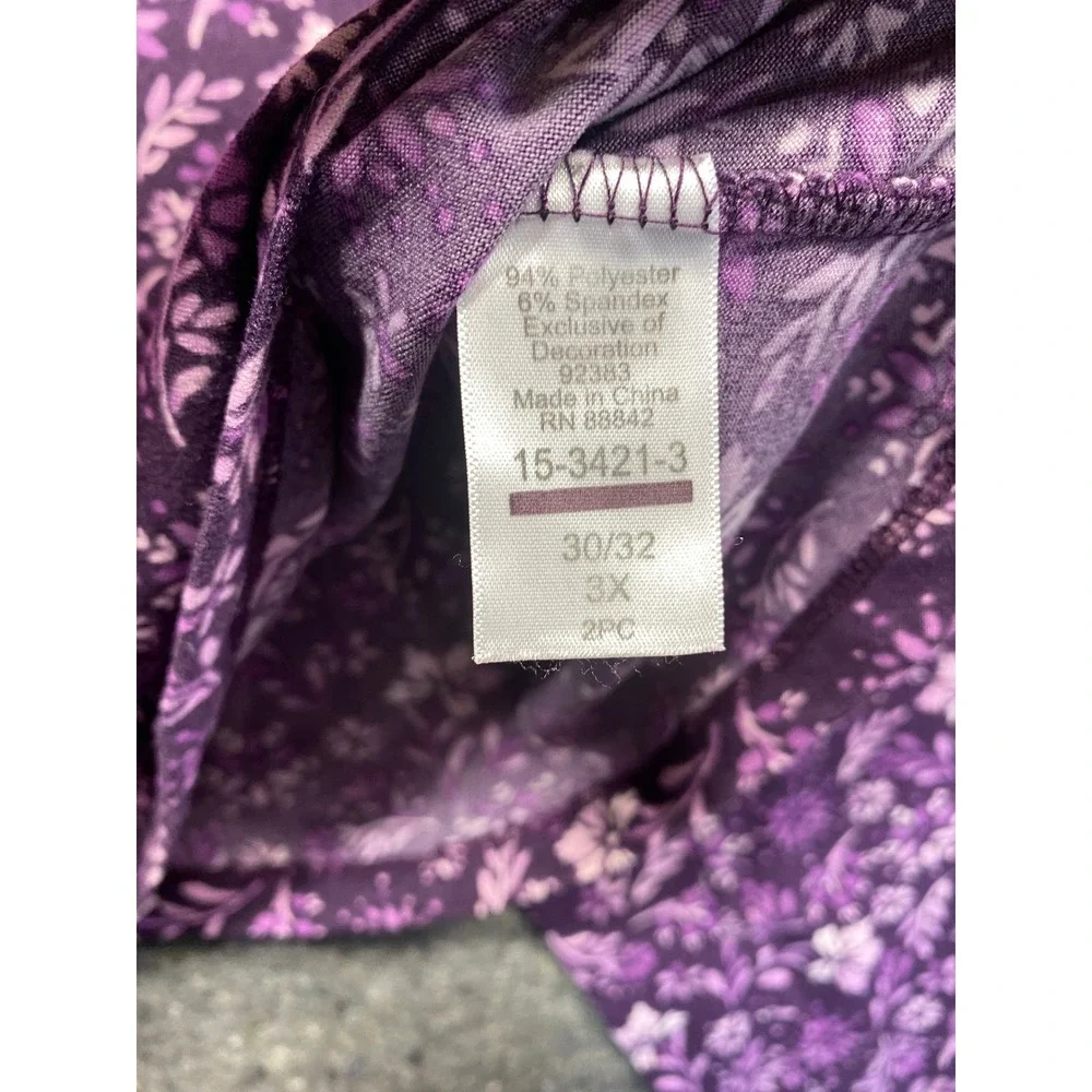 Dreams & Co Purple Floral Lace Trim Pajama Set Plus 3X 30/32 Short Sleeve PJ
